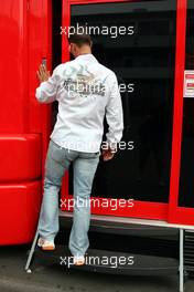 20.07.2007 Nürburg, Germany,  Michael Schumacher (GER), Scuderia Ferrari, Advisor arrives at the track on begin of the first training session - Formula 1 World Championship, Rd 10, European Grand Prix, Friday