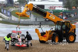 22.07.2007 Nürburg, Germany,  Lewis Hamilton (GBR), McLaren Mercedes, MP4-22 is lifted back onto the circuit - Formula 1 World Championship, Rd 10, European Grand Prix, Sunday Race