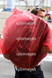 21.07.2007 Nürburg, Germany,  Tyre from the car of Lewis Hamilton (GBR), McLaren Mercedes is recovered after crashing heavily - Formula 1 World Championship, Rd 10, European Grand Prix, Saturday Qualifying