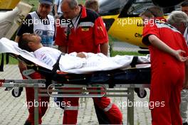 21.07.2007 Nürburg, Germany,  Lewis Hamilton (GBR), McLaren Mercedes is taken to a helicopter for health checks after crashing - Formula 1 World Championship, Rd 10, European Grand Prix, Saturday Qualifying