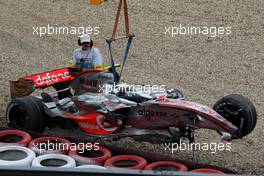 21.07.2007 Nürburg, Germany,  Lewis Hamilton (GBR), McLaren Mercedes, MP4-22, crashes heavily in qualifying - Formula 1 World Championship, Rd 10, European Grand Prix, Saturday Qualifying