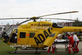 21.07.2007 Nürburg, Germany,  Lewis Hamilton (GBR), McLaren Mercedes is taken to a helicopter for health checks after crashing - Formula 1 World Championship, Rd 10, European Grand Prix, Saturday Qualifying