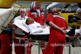 21.07.2007 Nürburg, Germany,  Lewis Hamilton (GBR), McLaren Mercedes is taken to a helicopter for health checks after crashing - Formula 1 World Championship, Rd 10, European Grand Prix, Saturday Qualifying