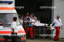 21.07.2007 Nürburg, Germany,  Lewis Hamilton (GBR), McLaren Mercedes is taken to a helicopter for health checks after crashing - Formula 1 World Championship, Rd 10, European Grand Prix, Saturday Qualifying