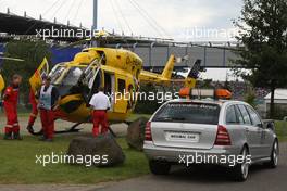 21.07.2007 Nürburg, Germany,  Lewis Hamilton (GBR), McLaren Mercedes is taken to a helicopter for health checks after crashing - Formula 1 World Championship, Rd 10, European Grand Prix, Saturday Qualifying