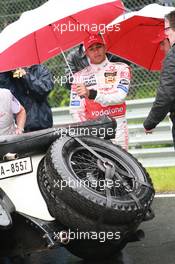 19.07.2007 Nürburg, Germany,  Lewis Hamilton (GBR), McLaren Mercedes with a historic Mercedes S from 1927, in the rain - Formula 1 World Championship, Rd 10, European Grand Prix, Thursday