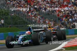 01.07.2007 Magny-Cours, France,  Rubens Barrichello (BRA), Honda Racing F1 Team, RA107 and Mark Webber (AUS), Red Bull Racing, RB3 - Formula 1 World Championship, Rd 8, French Grand Prix, Sunday Race