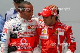 30.06.2007 Magny-Cours, France,  Pole Position 1st, Felipe Massa (BRA), Scuderia Ferrari, F2007, 2nd, Lewis Hamilton (GBR), McLaren Mercedes, MP4-22 - Formula 1 World Championship, Rd 8, French Grand Prix, Saturday Qualifying