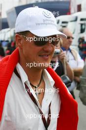 30.06.2007 Magny-Cours, France,  Michael Schumacher (GER), Scuderia Ferrari, Advisor, arrives at the circuit - Formula 1 World Championship, Rd 8, French Grand Prix, Saturday