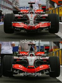 28.06.2007 Magny-Cours, France,  McLaren Mercedes, MP4-22, detail, front wing comparison - Formula 1 World Championship, Rd 8, French Grand Prix, Thursday