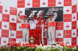 08.07.2007 Silverstone, England,  Winner, 1st, Kimi Raikkonen (FIN), Räikkönen, Scuderia Ferrari, F2007, 2nd, Fernando Alonso (ESP), McLaren Mercedes, MP4-22, 3rd, Lewis Hamilton (GBR), McLaren Mercedes, MP4-22 - Formula 1 World Championship, Rd 9, British Grand Prix, Sunday Podium