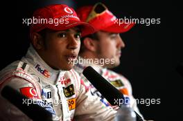 07.07.2007 Silverstone, England,  Lewis Hamilton (GBR), McLaren Mercedes, Fernando Alonso (ESP), McLaren Mercedes - Formula 1 World Championship, Rd 9, British Grand Prix, Saturday Press Conference