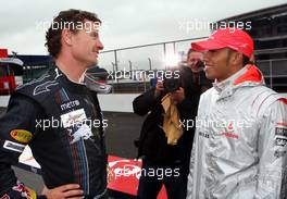 05.07.2007 Silverstone, England,  David Coulthard (GBR), Red Bull Racing and Lewis Hamilton (GBR), McLaren Mercedes - Formula 1 World Championship, Rd 9, British Grand Prix, Thursday