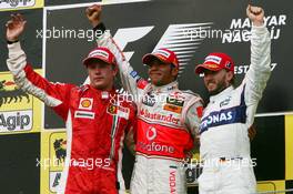 05.08.2007 Budapest, Hungary,  Winner, 1st, Lewis Hamilton (GBR), McLaren Mercedes, MP4-22, 2nd, Kimi Raikkonen (FIN), Räikkönen, Scuderia Ferrari, F2007, 3rd, Nick Heidfeld (GER), BMW Sauber F1 Team, F1.07 - Formula 1 World Championship, Rd 11, Hungarian Grand Prix, Sunday Podium