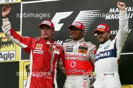 05.08.2007 Budapest, Hungary,  Winner, 1st, Lewis Hamilton (GBR), McLaren Mercedes, MP4-22, 2nd, Kimi Raikkonen (FIN), Räikkönen, Scuderia Ferrari, F2007, 3rd, Nick Heidfeld (GER), BMW Sauber F1 Team, F1.07 - Formula 1 World Championship, Rd 11, Hungarian Grand Prix, Sunday Podium