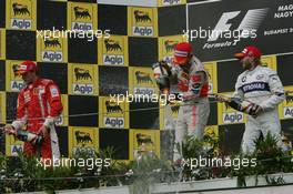 05.08.2007 Budapest, Hungary,  Winner, 1st, Lewis Hamilton (GBR), McLaren Mercedes, MP4-22, 2nd, Kimi Raikkonen (FIN), Räikkönen, Scuderia Ferrari, F2007, 3rd, Nick Heidfeld (GER), BMW Sauber F1 Team, F1.07 - Formula 1 World Championship, Rd 11, Hungarian Grand Prix, Sunday Podium