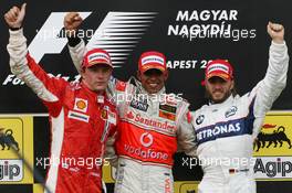 05.08.2007 Budapest, Hungary,  Winner, 1st, Lewis Hamilton (GBR), McLaren Mercedes, MP4-22, 2nd, Kimi Raikkonen (FIN), Räikkönen, Scuderia Ferrari, F2007, 3rd, Nick Heidfeld (GER), BMW Sauber F1 Team, F1.07 - Formula 1 World Championship, Rd 11, Hungarian Grand Prix, Sunday Podium