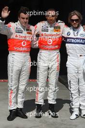 04.08.2007 Budapest, Hungary,  Pole postion man Fernando Alonso (ESP), McLaren Mercedes with Lewis Hamilton (GBR), McLaren Mercedes and Nick Heidfeld (GER), BMW Sauber F1 Team - Formula 1 World Championship, Rd 11, Hungarian Grand Prix, Saturday Qualifying