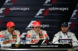 04.08.2007 Budapest, Hungary,  Fernando Alonso (ESP), McLaren Mercedes, Lewis Hamilton (GBR), McLaren Mercedes, Nick Heidfeld (GER), BMW Sauber F1 Team - Formula 1 World Championship, Rd 11, Hungarian Grand Prix, Saturday Press Conference