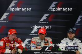 05.08.2007 Budapest, Hungary,  1st, Lewis Hamilton (GBR), McLaren Mercedes, 2nd, Kimi Raikkonen (FIN), Räikkönen, Scuderia Ferrari, 3rd, Nick Heidfeld (GER), BMW Sauber F1 Team - Formula 1 World Championship, Rd 11, Hungarian Grand Prix, Sunday Press Conference