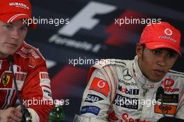 05.08.2007 Budapest, Hungary,  Lewis Hamilton (GBR), McLaren Mercedes and Kimi Raikkonen (FIN), Räikkönen, Scuderia Ferrari - Formula 1 World Championship, Rd 11, Hungarian Grand Prix, Sunday Press Conference