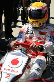 02.08.2007 Budapest, Hungary,  Lewis Hamilton (GBR), McLaren Mercedes with Vodafone Karting and opening of shop in Budapest - Formula 1 World Championship, Rd 11, Hungarian Grand Prix, Thursday