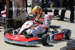 02.08.2007 Budapest, Hungary,  Lewis Hamilton (GBR), McLaren Mercedes with Vodafone Karting and opening of shop in Budapest - Formula 1 World Championship, Rd 11, Hungarian Grand Prix, Thursday