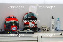 07.09.2007 Monza, Italy,  The old (left) and new (right) helmets of Robert Kubica (POL),  BMW Sauber F1 Team - Formula 1 World Championship, Rd 13, Italian Grand Prix, Friday Practice