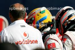 09.09.2007 Monza, Italy,  Ron Dennis (GBR), McLaren, Team Principal, Chairman, Lewis Hamilton (GBR), McLaren Mercedes and Fernando Alonso (ESP), McLaren Mercedes - Formula 1 World Championship, Rd 13, Italian Grand Prix, Sunday Podium