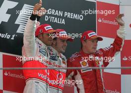 09.09.2007 Monza, Italy,  Winner, 1st, Fernando Alonso (ESP), McLaren Mercedes, MP4-22, 2nd, Lewis Hamilton (GBR), McLaren Mercedes, MP4-22, 3rd, Kimi Raikkonen (FIN), Räikkönen, Scuderia Ferrari, F2007 - Formula 1 World Championship, Rd 13, Italian Grand Prix, Sunday Podium