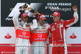 09.09.2007 Monza, Italy,  Lewis Hamilton (GBR), McLaren Mercedes, Fernando Alonso (ESP), McLaren Mercedes, Kimi Raikkonen (FIN), Räikkönen, Scuderia Ferrari - Formula 1 World Championship, Rd 13, Italian Grand Prix, Sunday Podium