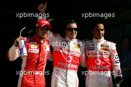 08.09.2007 Monza, Italy,  Pole Position, 1st, Fernando Alonso (ESP), McLaren Mercedes, MP4-22, 2nd, Lewis Hamilton (GBR), McLaren Mercedes, MP4-22 and 3rd, Felipe Massa (BRA), Scuderia Ferrari, F2007 - Formula 1 World Championship, Rd 13, Italian Grand Prix, Saturday Qualifying