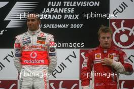 30.09.2007 Gotemba, Japan,  Winner, 1st, Lewis Hamilton (GBR), McLaren Mercedes, MP4-22 and 3rd, Kimi Raikkonen (FIN), Räikkönen, Scuderia Ferrari, F2007 - Formula 1 World Championship, Rd 15, Japanese Grand Prix, Sunday Podium