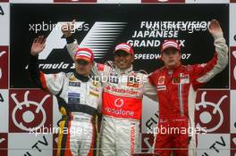 30.09.2007 Gotemba, Japan,  Lewis Hamilton (GBR), McLaren Mercedes, Heikki Kovalainen (FIN), Renault F1 Team, Kimi Raikkonen (FIN), Räikkönen, Scuderia Ferrari - Formula 1 World Championship, Rd 15, Japanese Grand Prix, Sunday Podium