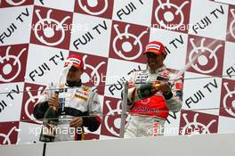 30.09.2007 Gotemba, Japan,  Lewis Hamilton (GBR), McLaren Mercedes, Heikki Kovalainen (FIN), Renault F1 Team - Formula 1 World Championship, Rd 15, Japanese Grand Prix, Sunday Podium