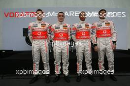 15.01.2007 Valencia, Spain Gary Paffett (GBR), Test Driver, McLaren Mercedes, Fernando Alonso (ESP), McLaren Mercedes, Lewis Hamilton (GBR), McLaren Mercedes, Pedro de la Rosa (ESP), Test Driver, McLaren Mercedes - McLaren Mercedes MP4-22 Launch