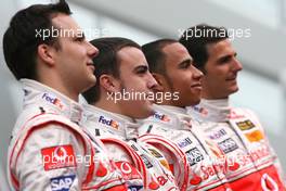 15.01.2007 Valencia, Spain Fernando Alonso (ESP), McLaren Mercedes, Lewis Hamilton (GBR), McLaren Mercedes, Pedro de la Rosa (ESP), Test Driver, McLaren Mercedes, Gary Paffett (GBR), Test Driver, McLaren Mercedes - McLaren Mercedes MP4-22 Launch