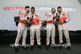 15.01.2007 Valencia, Spain Gary Paffett (GBR), Test Driver, McLaren Mercedes, Fernando Alonso (ESP), McLaren Mercedes, Lewis Hamilton (GBR), McLaren Mercedes, Pedro de la Rosa (ESP), Test Driver, McLaren Mercedes - McLaren Mercedes MP4-22 Launch