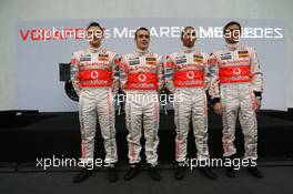 15.01.2007 Valencia, Spain Gary Paffett (GBR), Test Driver, McLaren Mercedes, Fernando Alonso (ESP), McLaren Mercedes, Lewis Hamilton (GBR), McLaren Mercedes, Pedro de la Rosa (ESP), Test Driver, McLaren Mercedes - McLaren Mercedes MP4-22 Launch