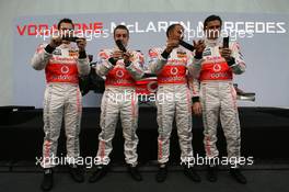 15.01.2007 Valencia, Spain Gary Paffett (GBR), Test Driver, McLaren Mercedes, Fernando Alonso (ESP), McLaren Mercedes, Lewis Hamilton (GBR), McLaren Mercedes, Pedro de la Rosa (ESP), Test Driver, McLaren Mercedes - McLaren Mercedes MP4-22 Launch