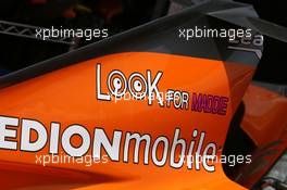 25.05.2007 Monte Carlo, Monaco,  Spyker F1 Team, have "Look for Maddie" stickers on their car for the campaign to find Madeleine McCann - Formula 1 World Championship, Rd 5, Monaco Grand Prix, Friday