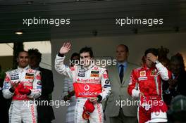 27.05.2007 Monte Carlo, Monaco,  Lewis Hamilton (GBR), McLaren Mercedes with Fernando Alonso (ESP), McLaren Mercedes and Felipe Massa (BRA), Scuderia Ferrari - Formula 1 World Championship, Rd 5, Monaco Grand Prix, Sunday Podium