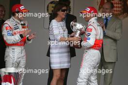 27.05.2007 Monte Carlo, Monaco,  Fernando Alonso (ESP), McLaren Mercedes, Princess Caroline of Monaco and Lewis Hamilton (GBR), McLaren Mercedes - Formula 1 World Championship, Rd 5, Monaco Grand Prix, Sunday Podium