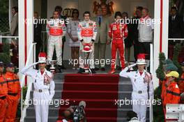 27.05.2007 Monte Carlo, Monaco,  Lewis Hamilton (GBR), McLaren Mercedes, Fernando Alonso (ESP), McLaren Mercedes, Felipe Massa (BRA), Scuderia Ferrari, Ron Dennis (GBR), McLaren, Team Principal, Chairman  - Formula 1 World Championship, Rd 5, Monaco Grand Prix, Sunday Podium