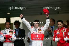 27.05.2007 Monte Carlo, Monaco,  Lewis Hamilton (GBR), McLaren Mercedes with Fernando Alonso (ESP), McLaren Mercedes and Felipe Massa (BRA), Scuderia Ferrari - Formula 1 World Championship, Rd 5, Monaco Grand Prix, Sunday Podium