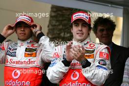 27.05.2007 Monte Carlo, Monaco,  Lewis Hamilton (GBR), McLaren Mercedes, Fernando Alonso (ESP), McLaren Mercedes - Formula 1 World Championship, Rd 5, Monaco Grand Prix, Sunday Podium