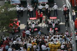 27.05.2007 Monte Carlo, Monaco,  FEATURE PARK FERME  - CARS Lewis Hamilton (GBR), McLaren Mercedes, Fernando Alonso (ESP), McLaren Mercedes, Felipe Massa (BRA), Scuderia Ferrari - Formula 1 World Championship, Rd 5, Monaco Grand Prix, Sunday Podium