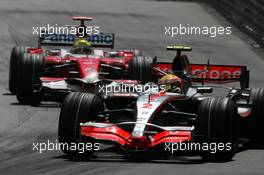 27.05.2007 Monte Carlo, Monaco,  Lewis Hamilton (GBR), McLaren Mercedes, MP4-22 and Ralf Schumacher (GER), Toyota Racing, TF107 - Formula 1 World Championship, Rd 5, Monaco Grand Prix, Sunday Race