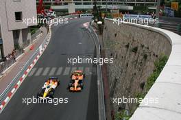 27.05.2007 Monte Carlo, Monaco,  Giancarlo Fisichella (ITA), Renault F1 Team, R27 and Christijan Albers (NED), Spyker F1 Team, F8-VII - Formula 1 World Championship, Rd 5, Monaco Grand Prix, Sunday Race