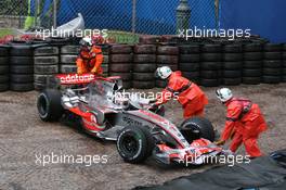 26.05.2007 Monte Carlo, Monaco,  Fernando Alonso (ESP), McLaren Mercedes, MP4-22 has an off-track excursion - Formula 1 World Championship, Rd 5, Monaco Grand Prix, Saturday Practice